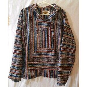 Earth Rags Vintage Hooded Longsleeve Poncho Multi Color Unisex Size Large